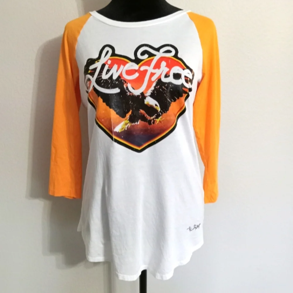 True Religion Live Free & Eagle Graphic Baseball Jersey Raglan Sleeve Retro - Picture 1 of 11